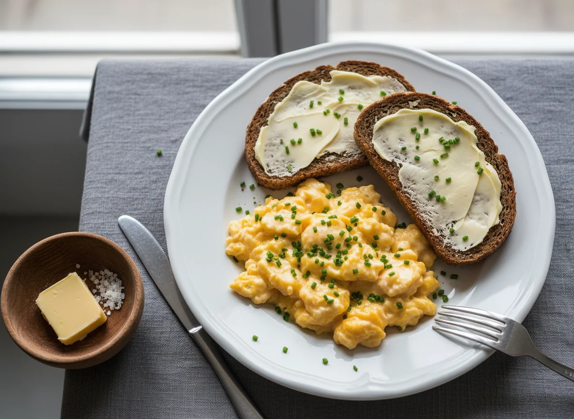 Rührei mit Butterbrot photo