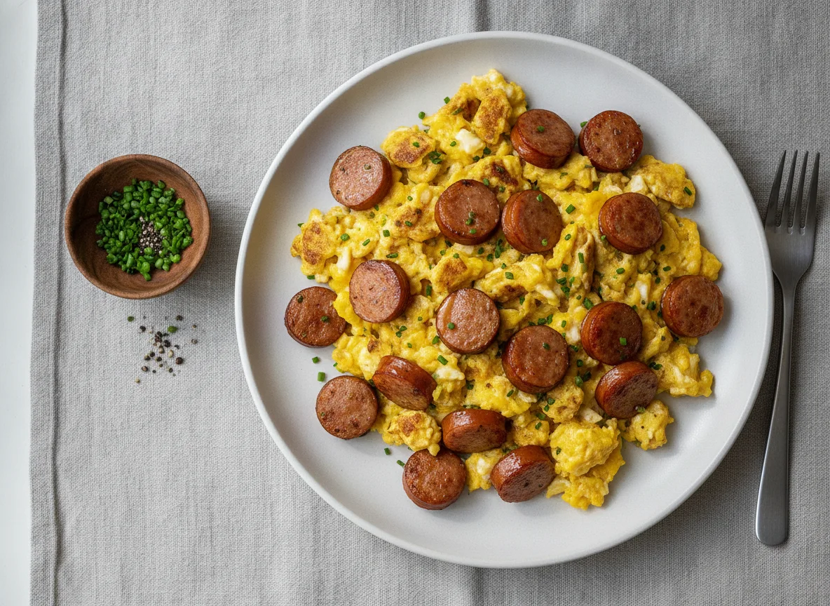 Rührei mit Fleischwurst photo