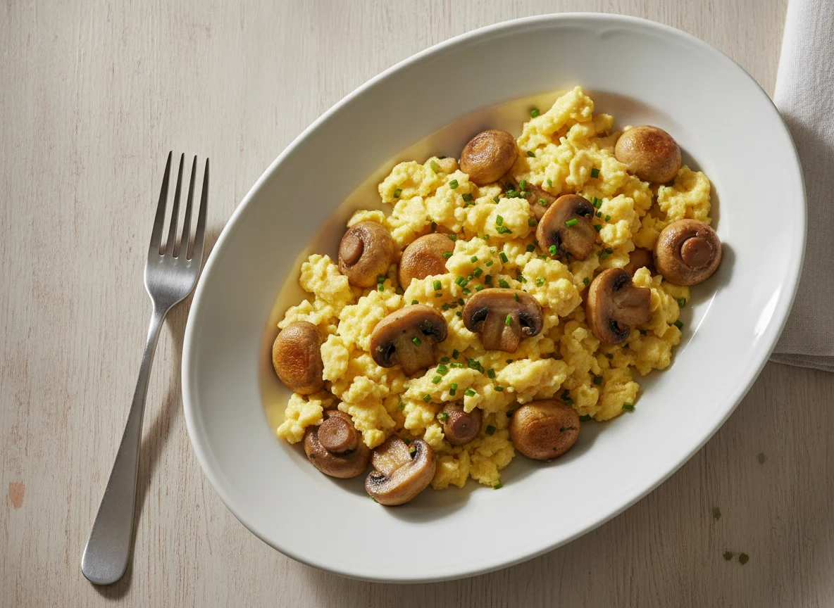 Rührei mit gebratenen Champignons photo