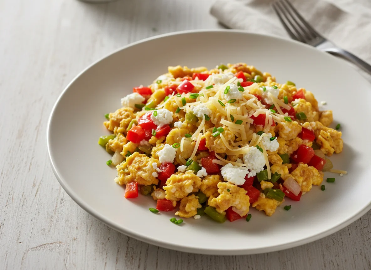 Rührei mit Gemüse und Käse photo