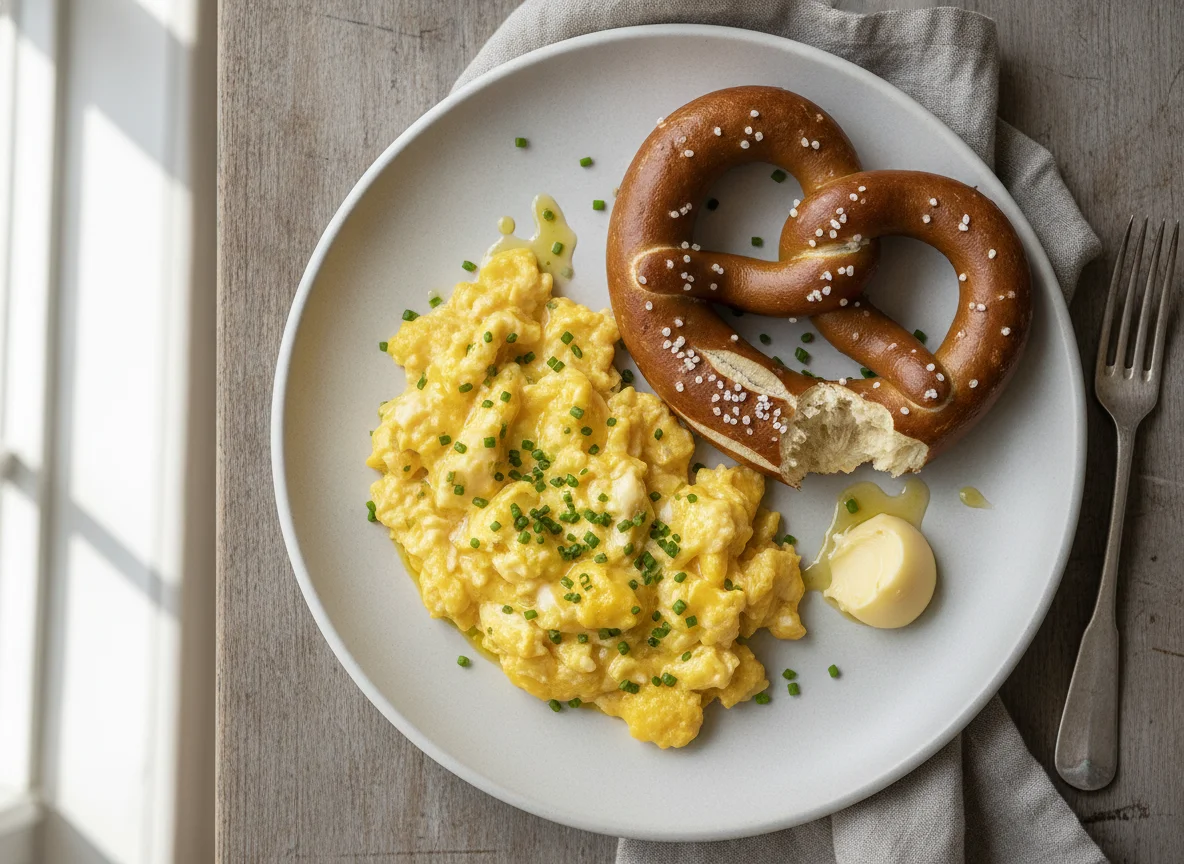 Rührei mit Laugenbrezel photo