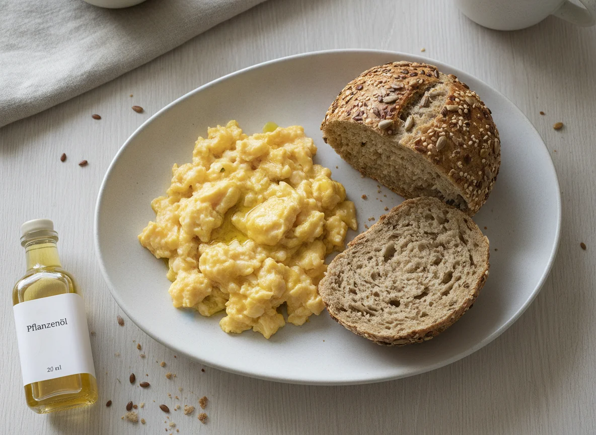 Rührei mit Mehrkornbrötchen photo
