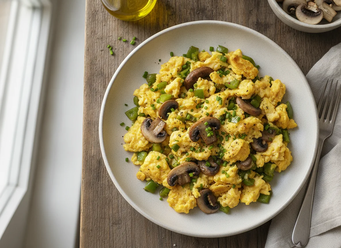 Rührei mit Paprika und Champignons photo