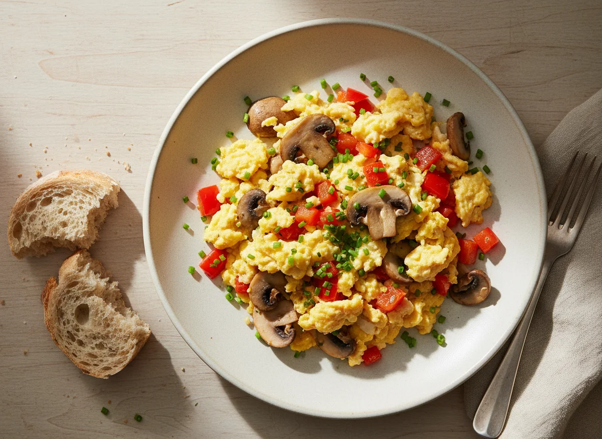 Rührei mit Paprika und Pilzen photo