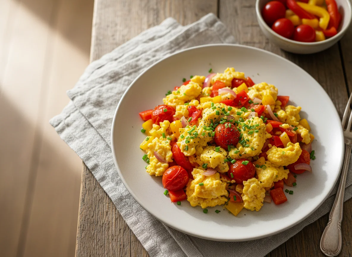 Rührei mit Paprika und Tomaten photo