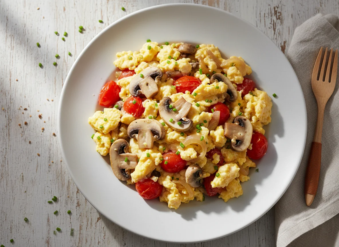 Rührei mit Pilzen und Tomaten photo