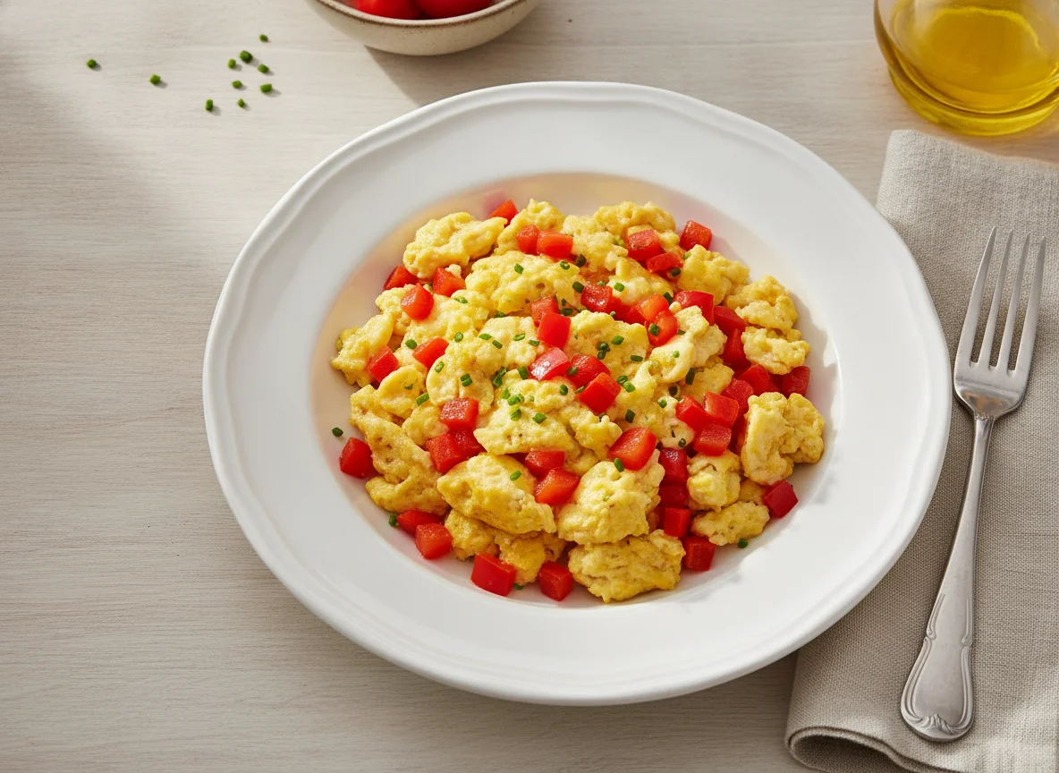 Rührei mit roter Paprika photo