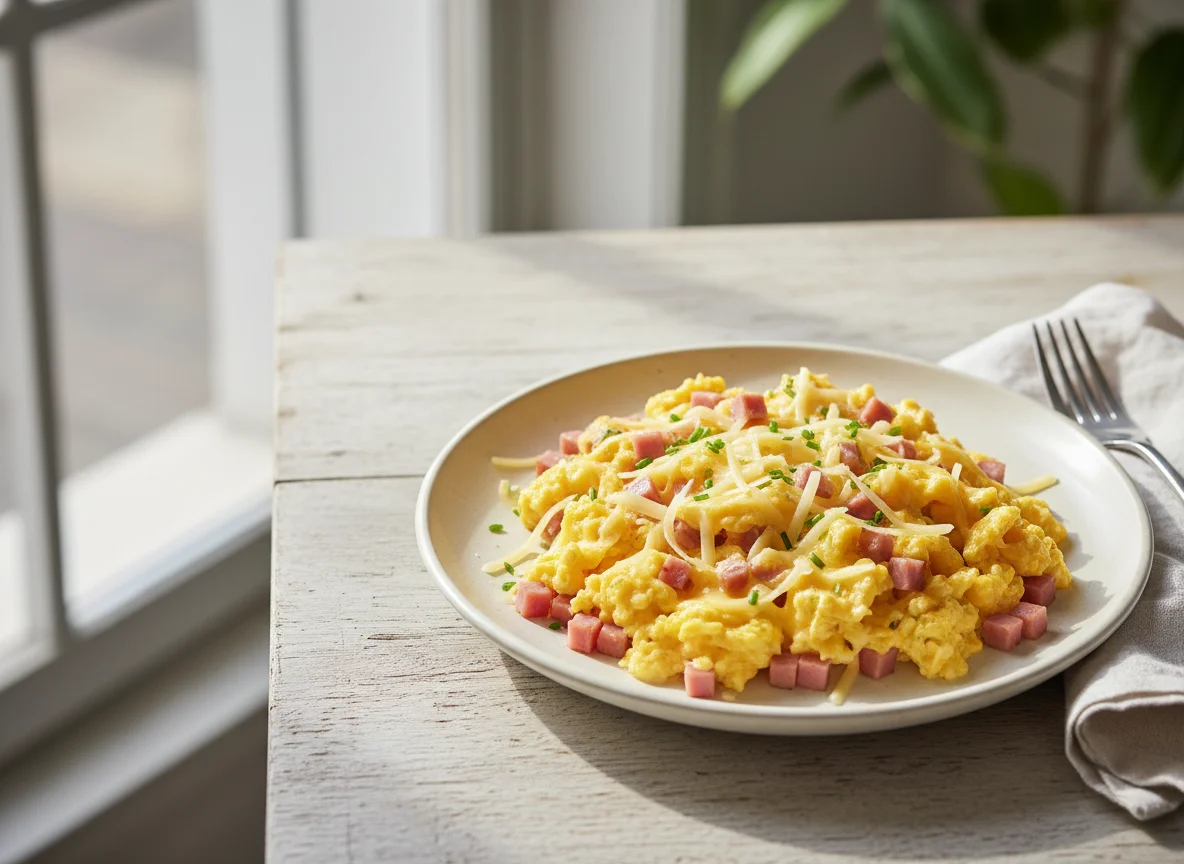 Rührei mit Schinken und Käse photo