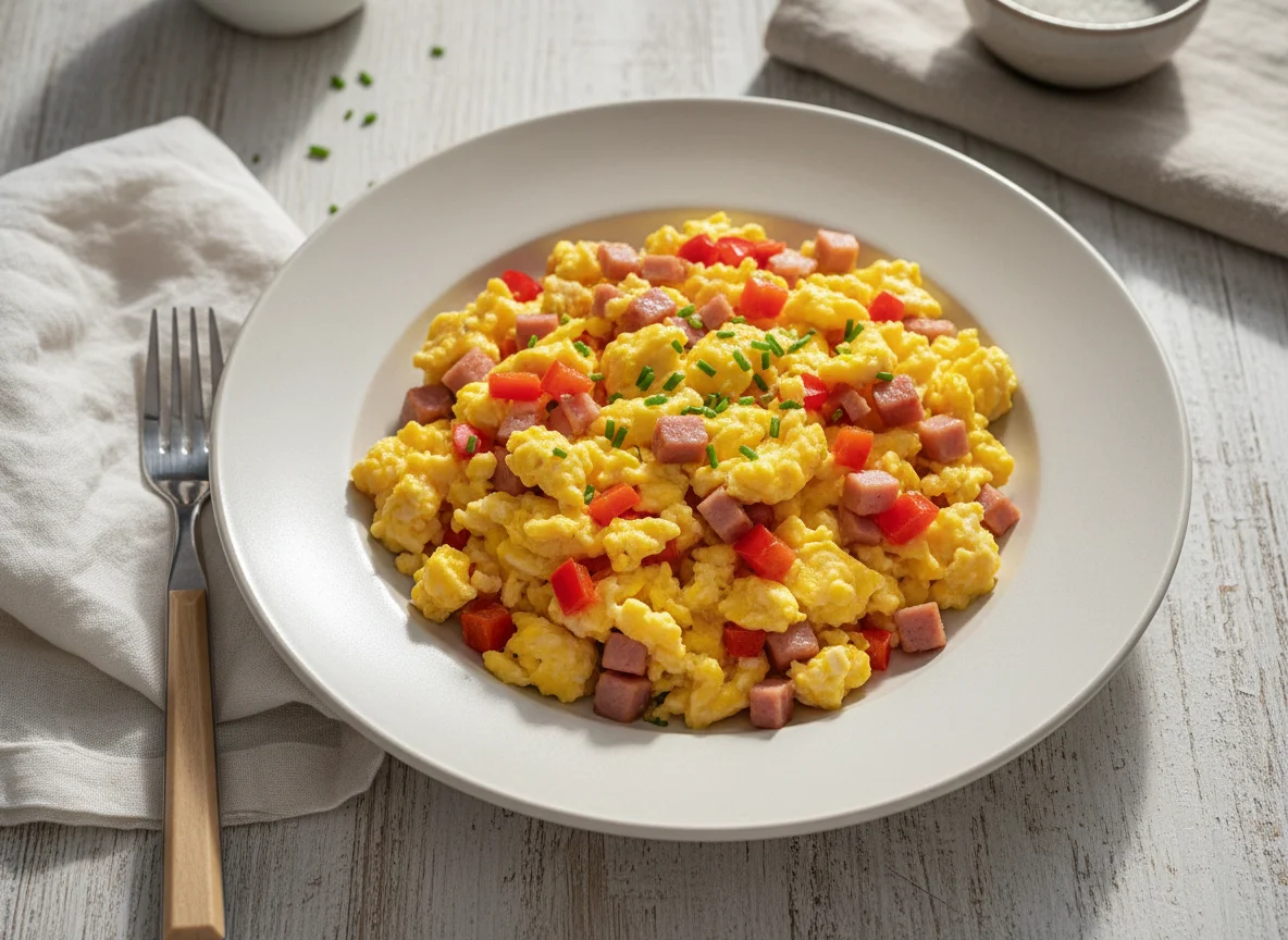 Rührei mit Schinken und Paprika photo