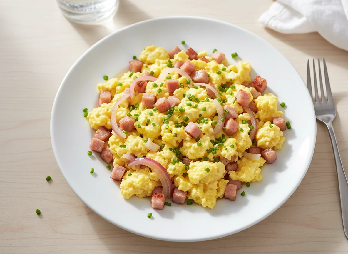 Rührei mit Schinken und Zwiebeln photo