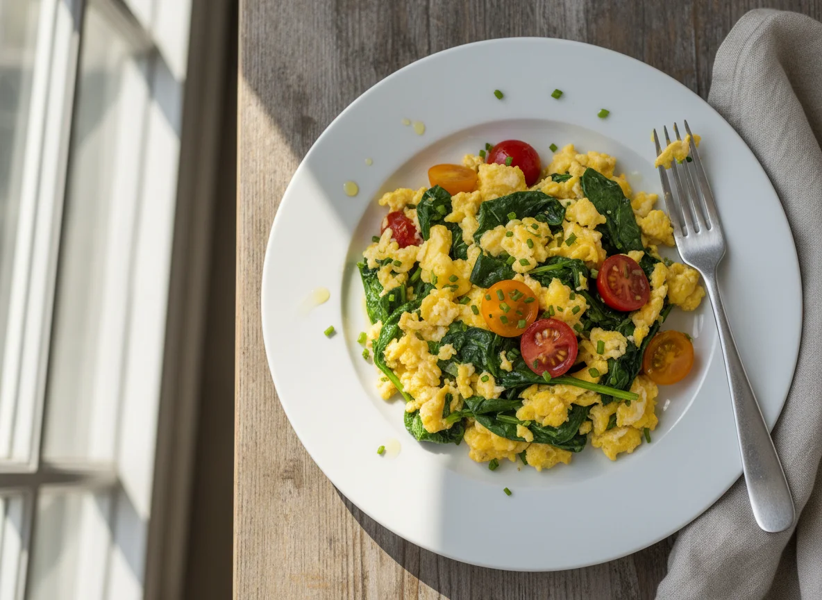 Rührei mit Spinat und Tomaten photo