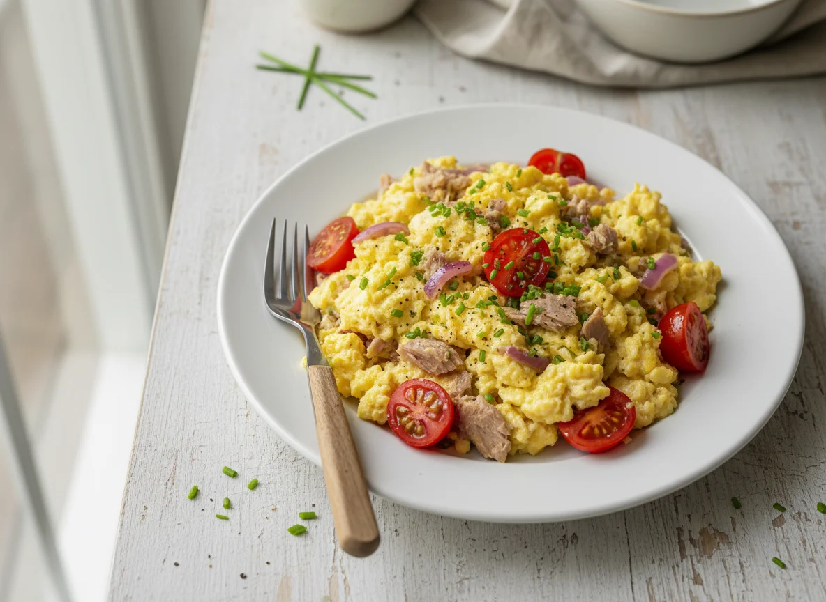 Rührei mit Thunfisch und Gemüse photo