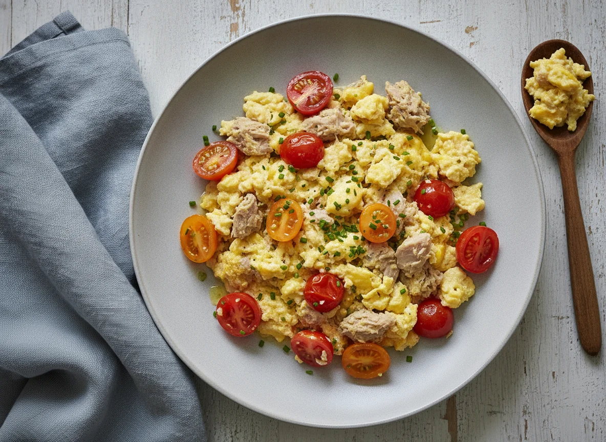 Rührei mit Thunfisch und Tomaten photo