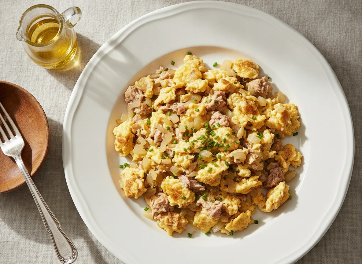 Rührei mit Thunfisch und Zwiebeln photo