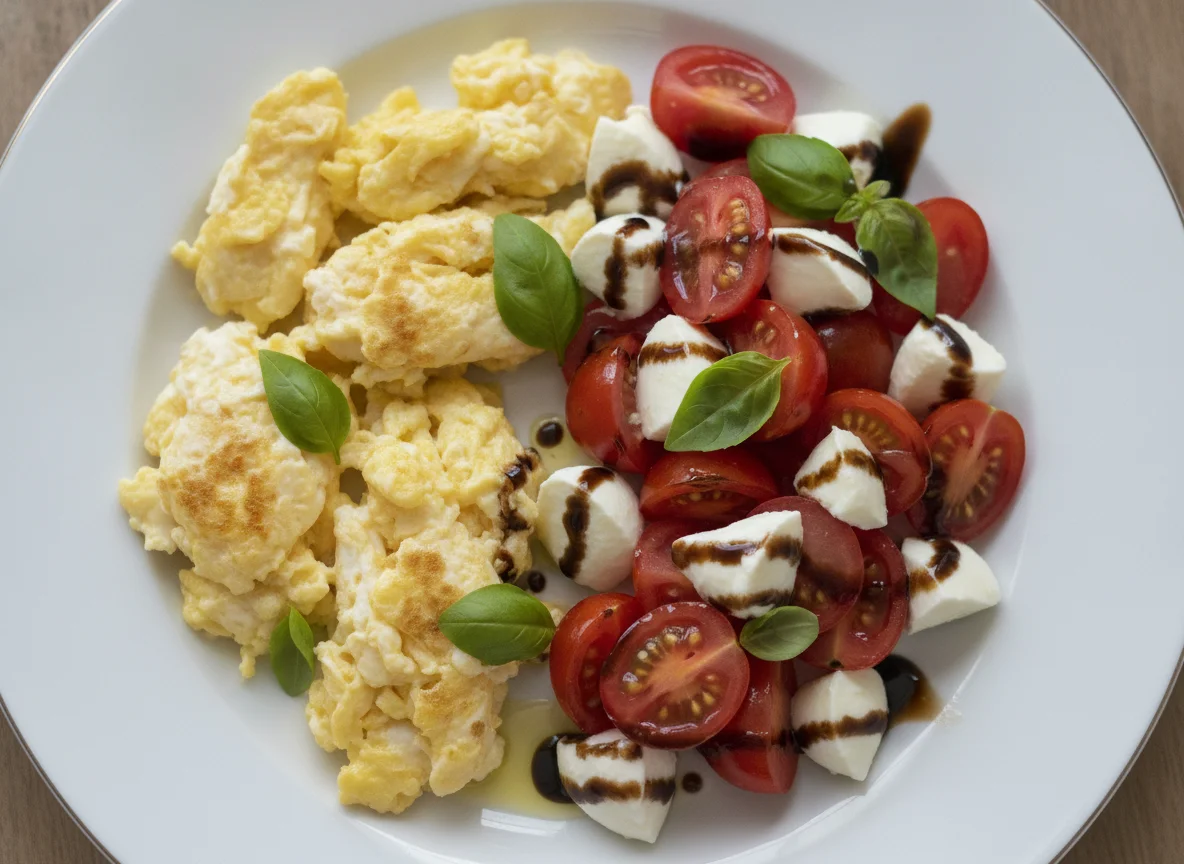 Rührei mit Tomate-Mozzarella-Salat photo