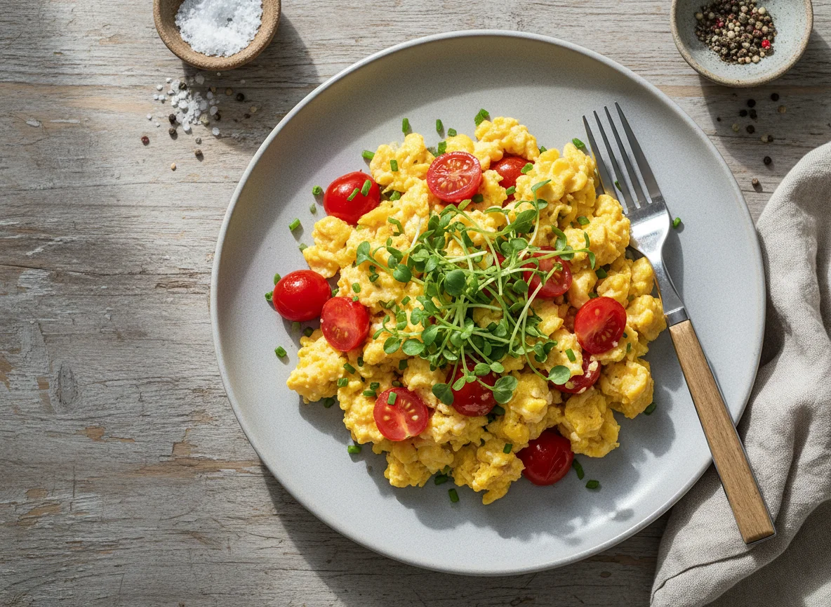 Rührei mit Tomaten und Kräutern photo