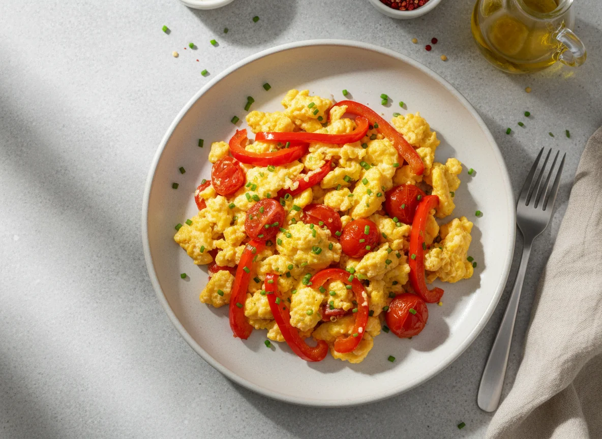 Rührei mit Tomaten und Paprika photo