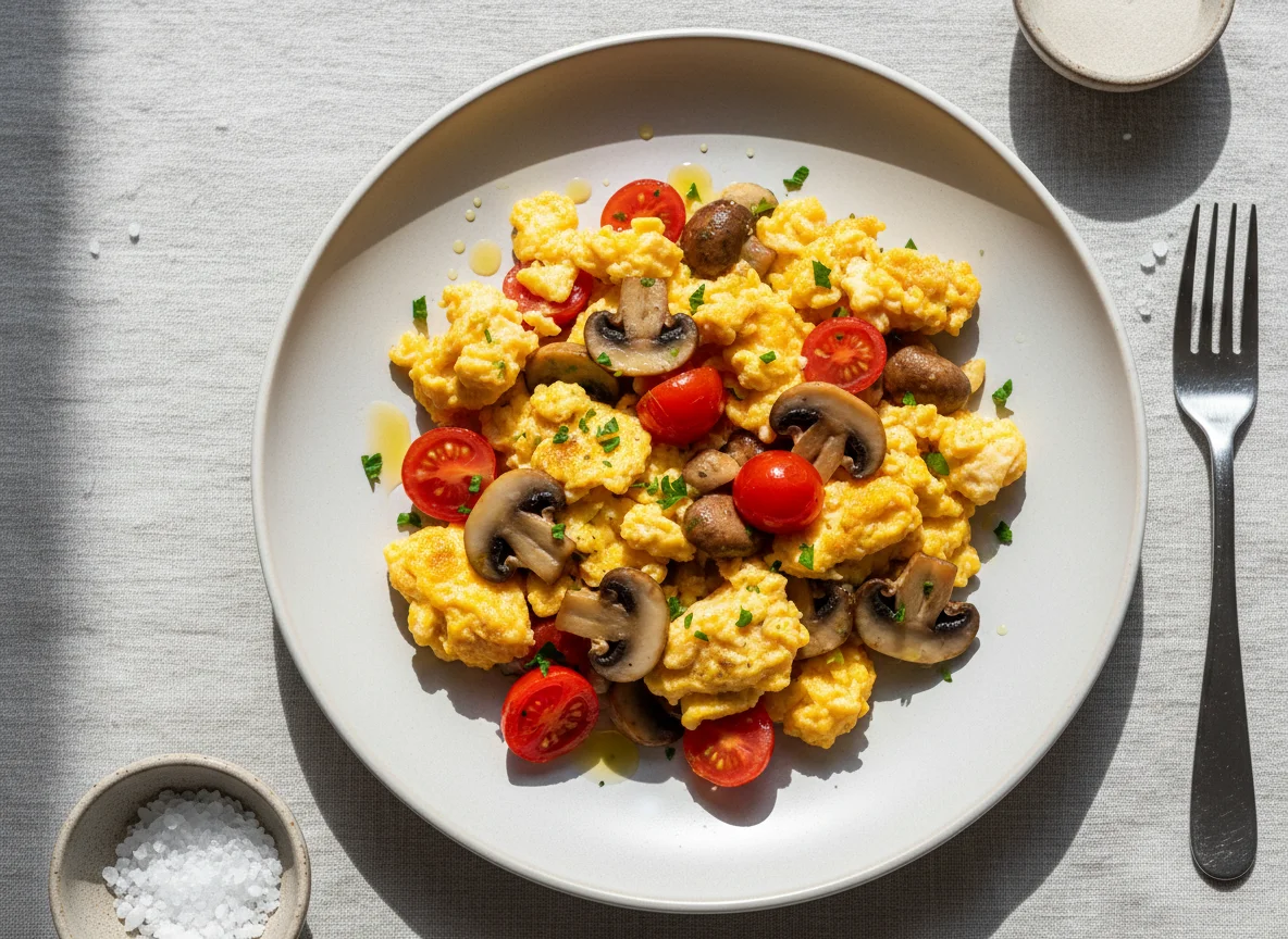 Rührei mit Tomaten und Pilzen photo