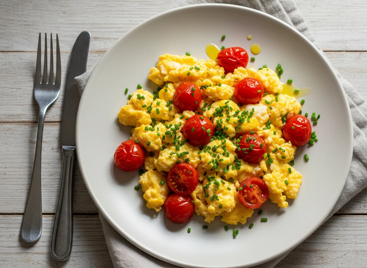 Rührei mit Tomaten und Schnittlauch photo