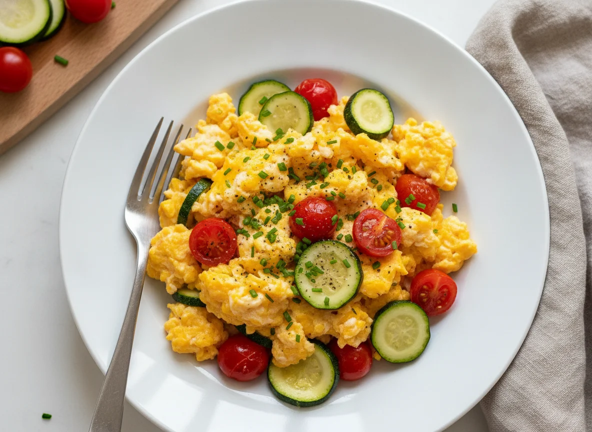 Rührei mit Tomaten und Zucchini photo