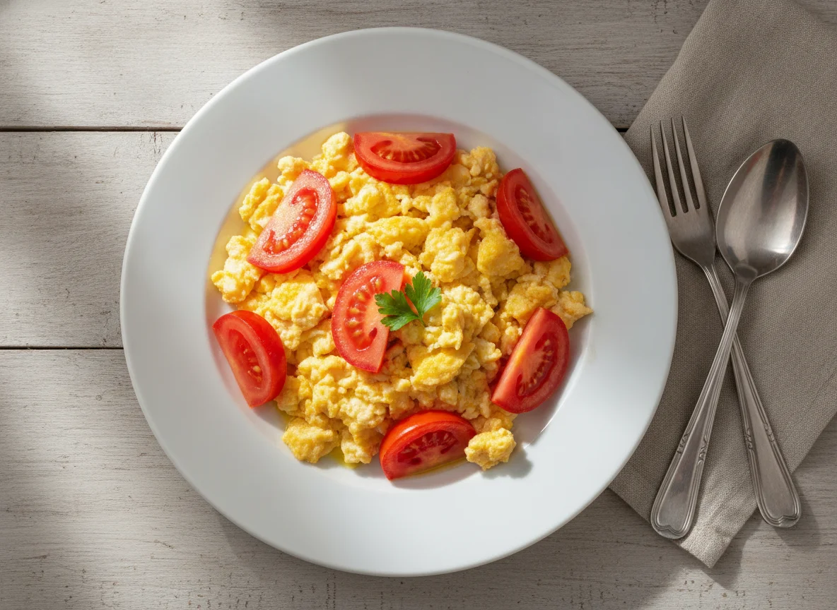 Rührei mit Tomatenscheiben photo