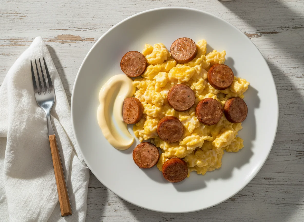 Rührei mit Wurst und Mayonnaise photo