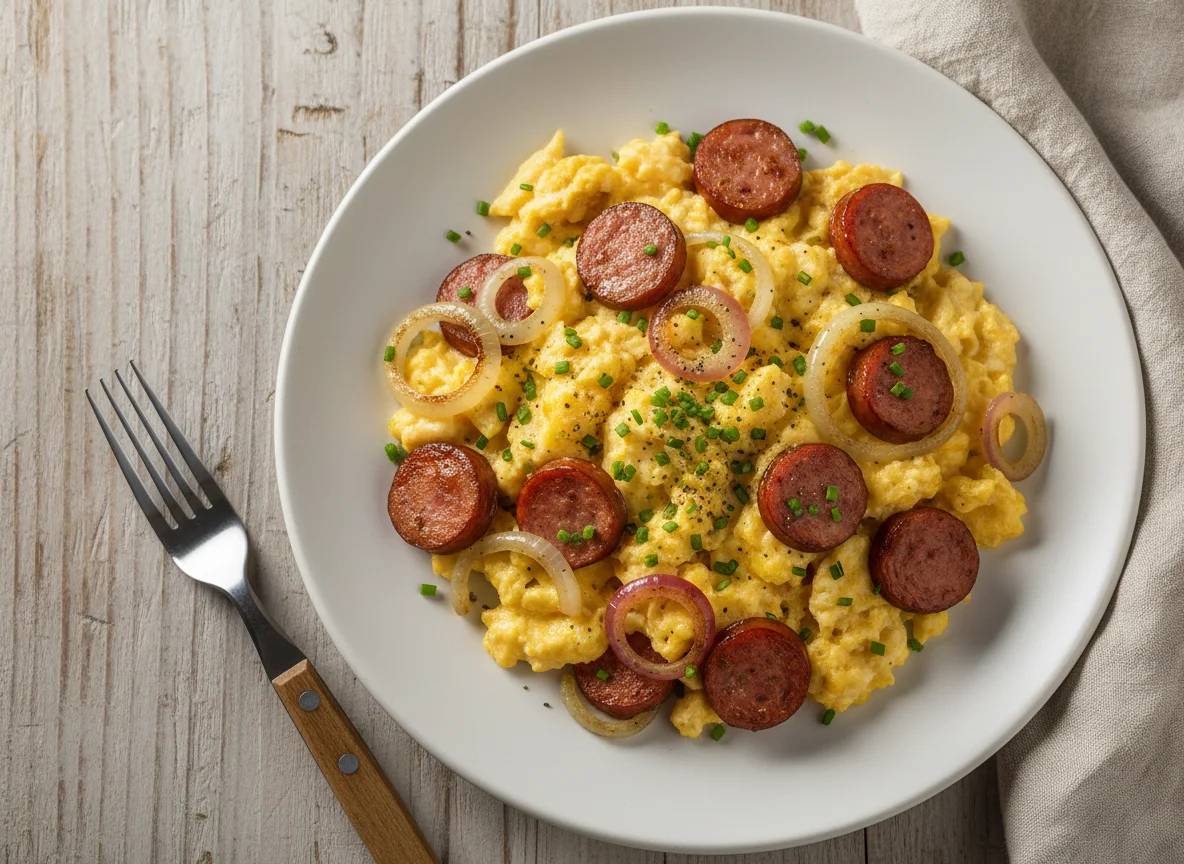 Rührei mit Wurst und Zwiebeln photo