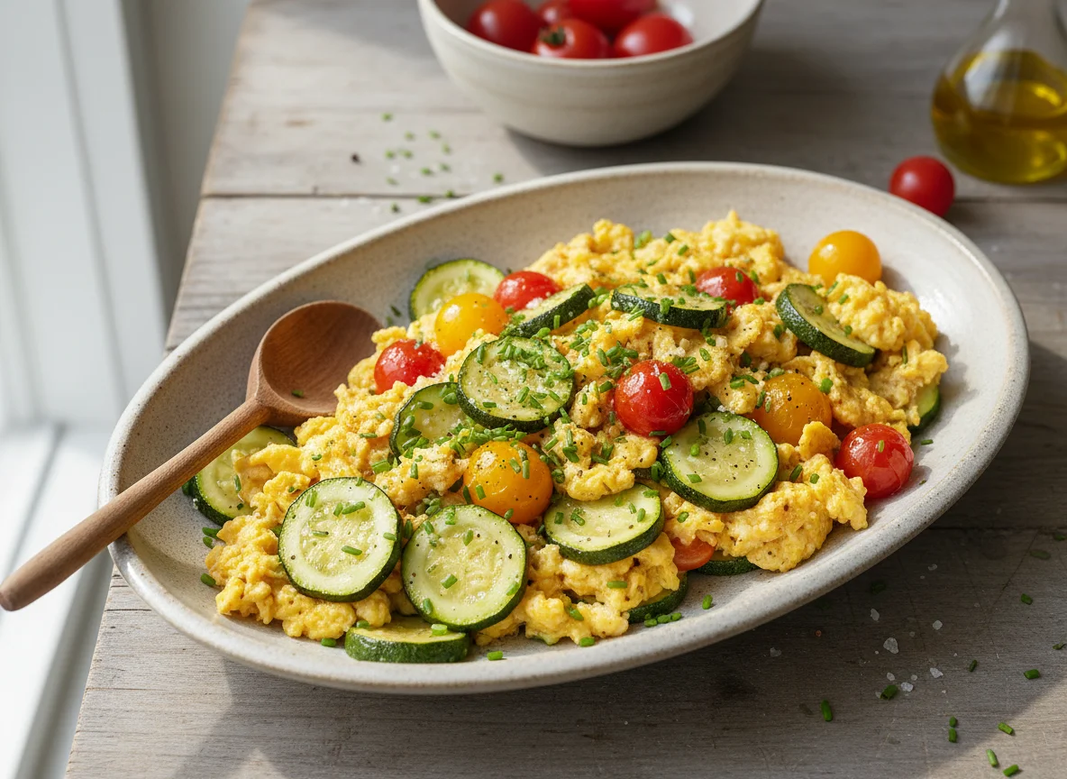 Rührei mit Zucchini und Tomaten photo