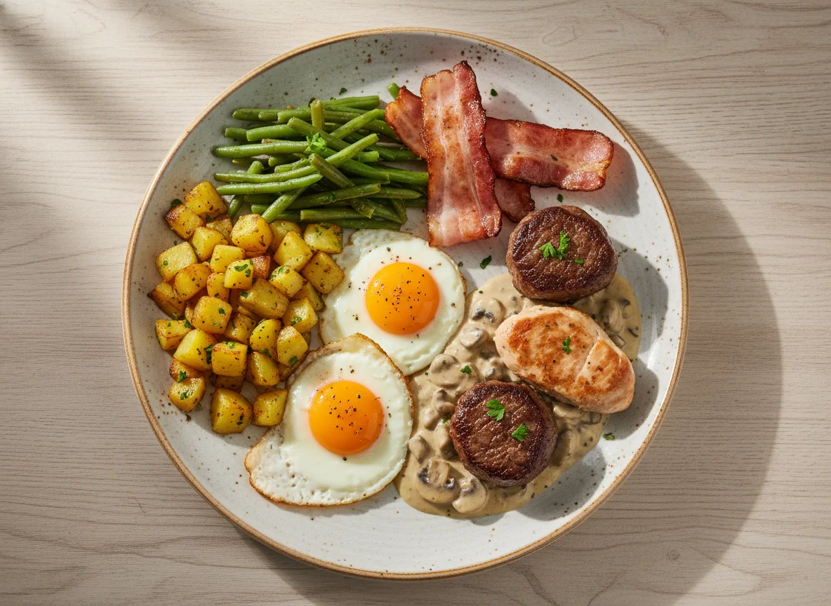 Rustikaler Fleisch-Mix mit Beilagen photo