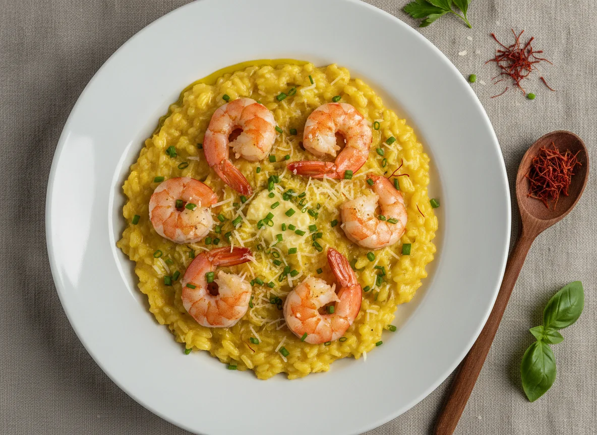 Safran-Risotto mit Garnelen photo