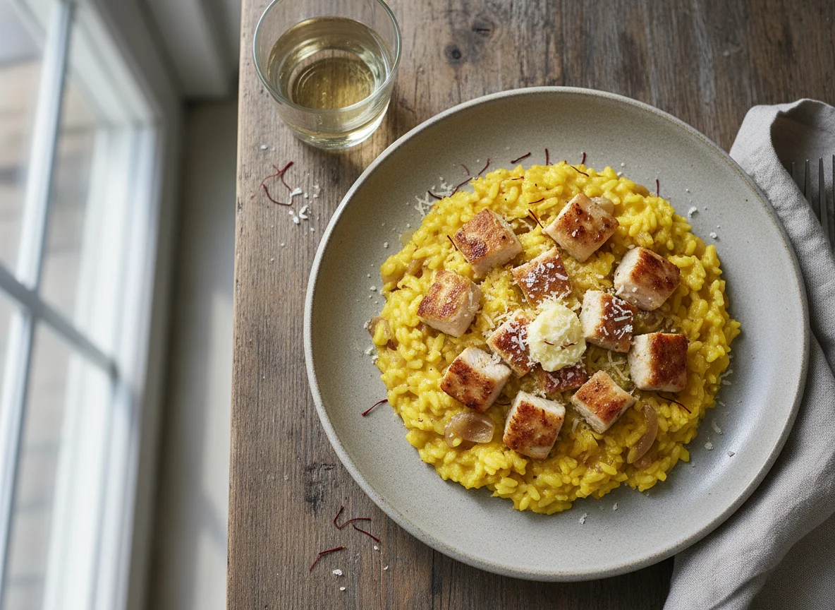 Safranrisotto mit Hähnchen photo