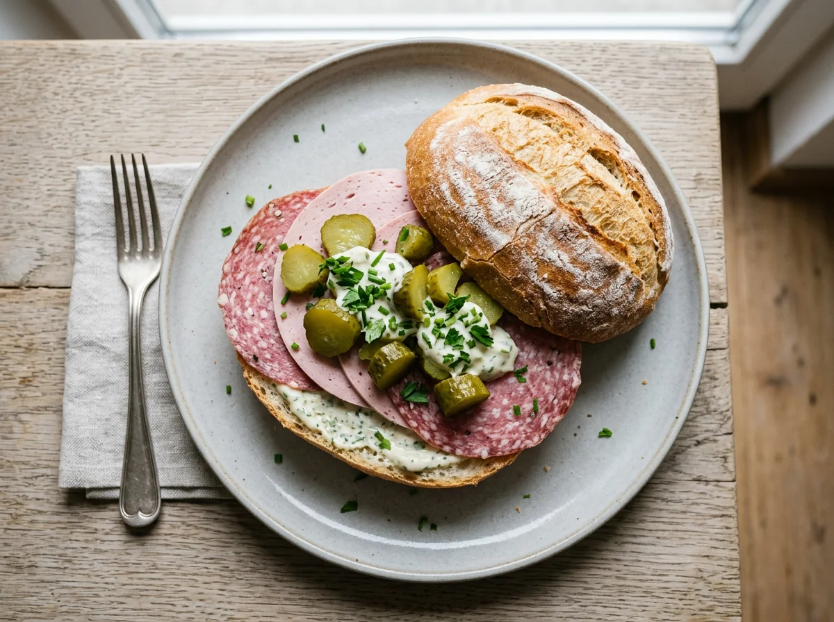 Salami Brötchen mit Gewürzgurke photo
