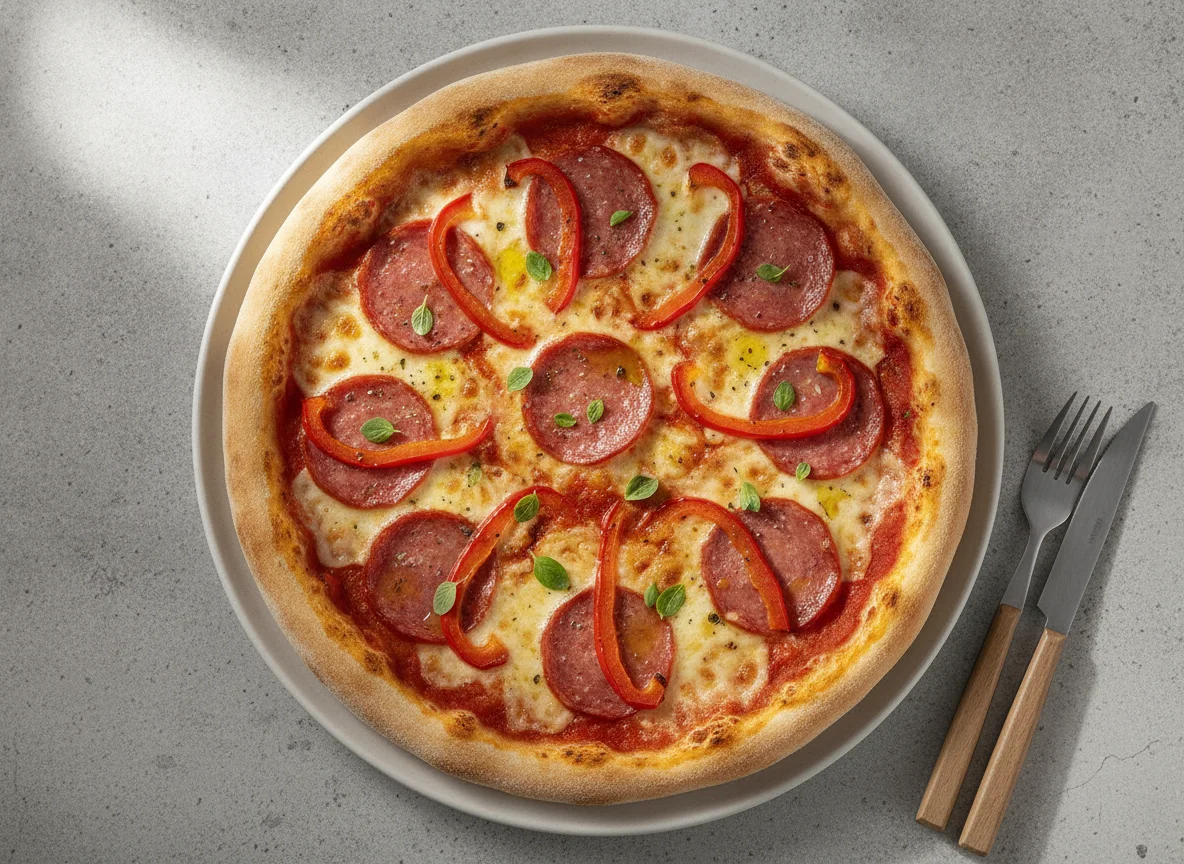 Salami Pizza mit Paprika photo