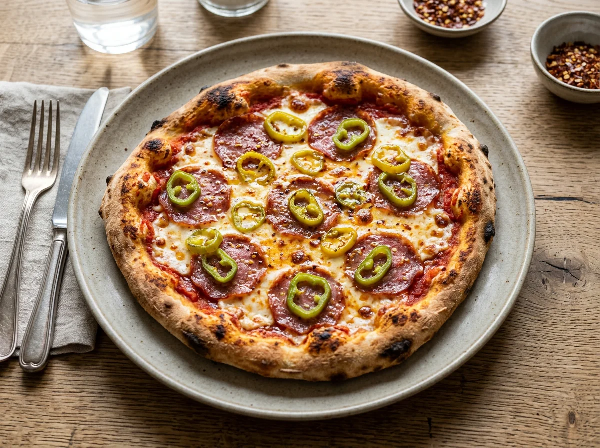 Salami Pizza mit Peperoni photo