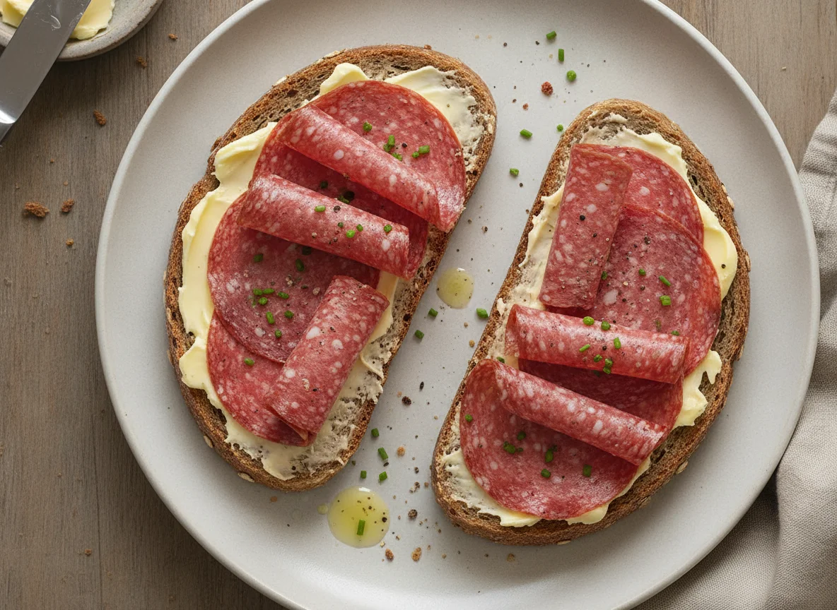 Salamibrot mit Butter photo