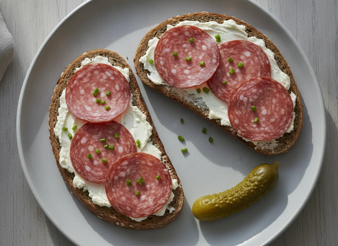 Salamibrot mit Frischkäse photo