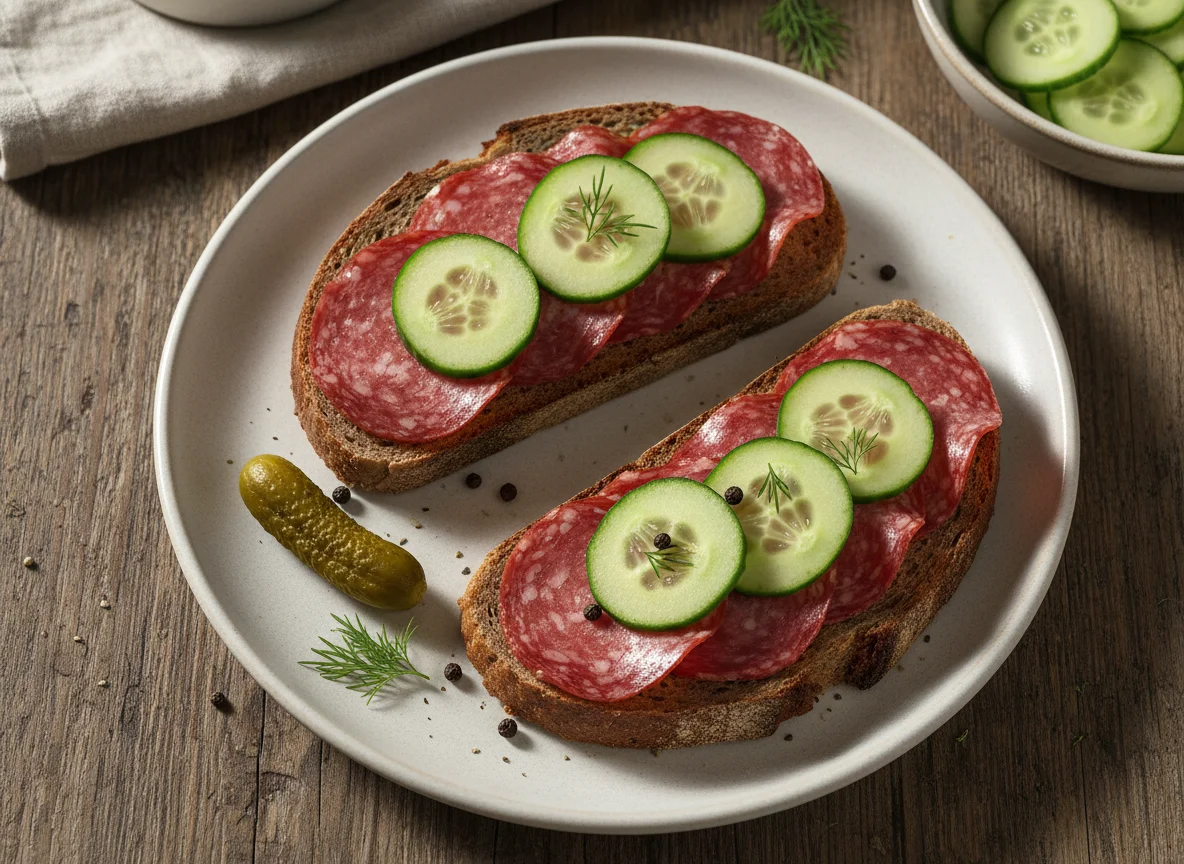 Salami-Brot mit Gurke photo
