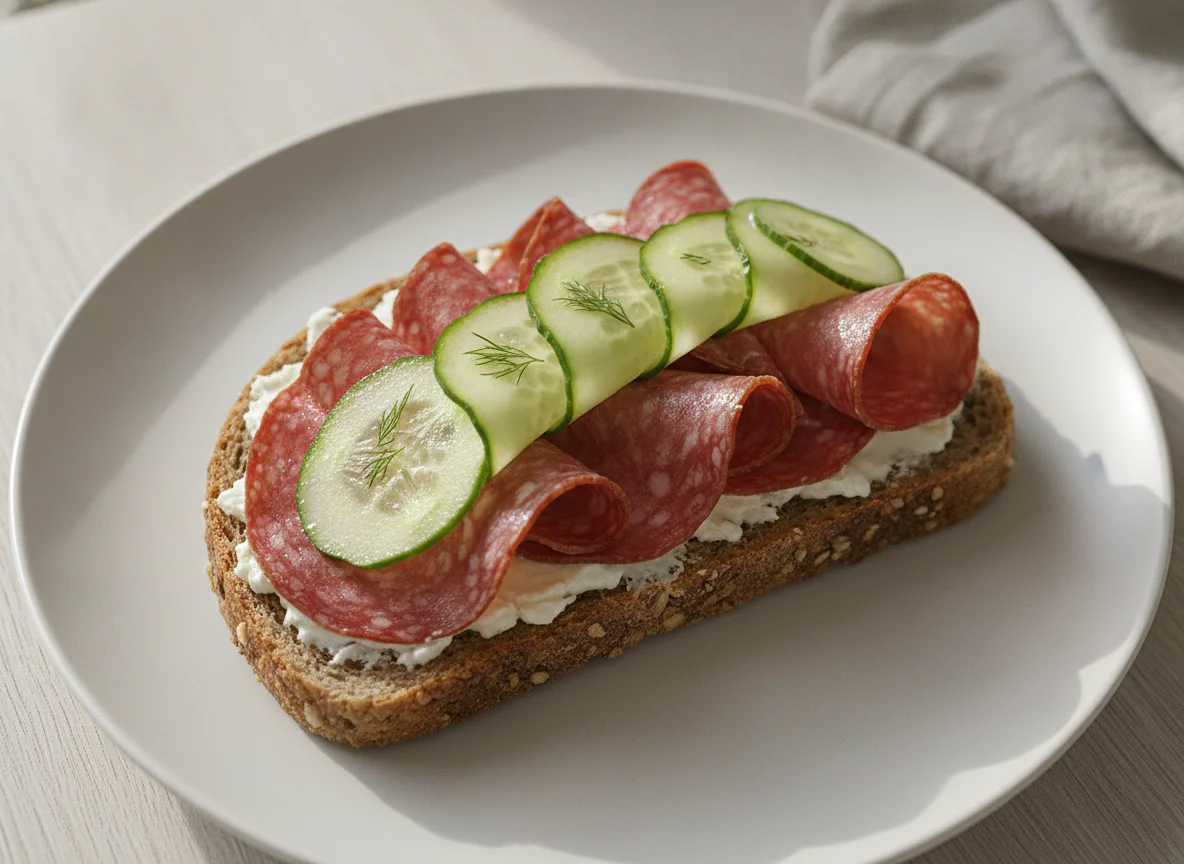 Salamibrot mit Gurke photo