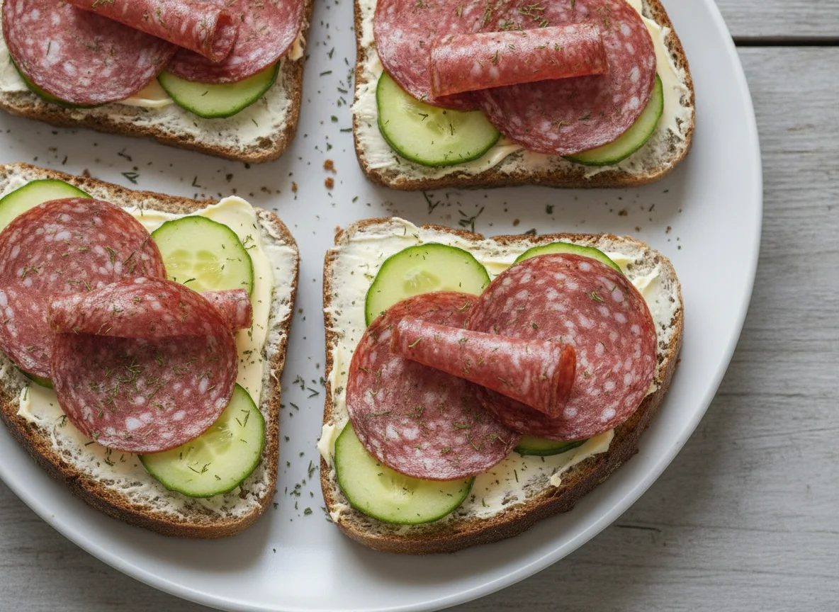 Salamibrot mit Gurkenscheiben photo