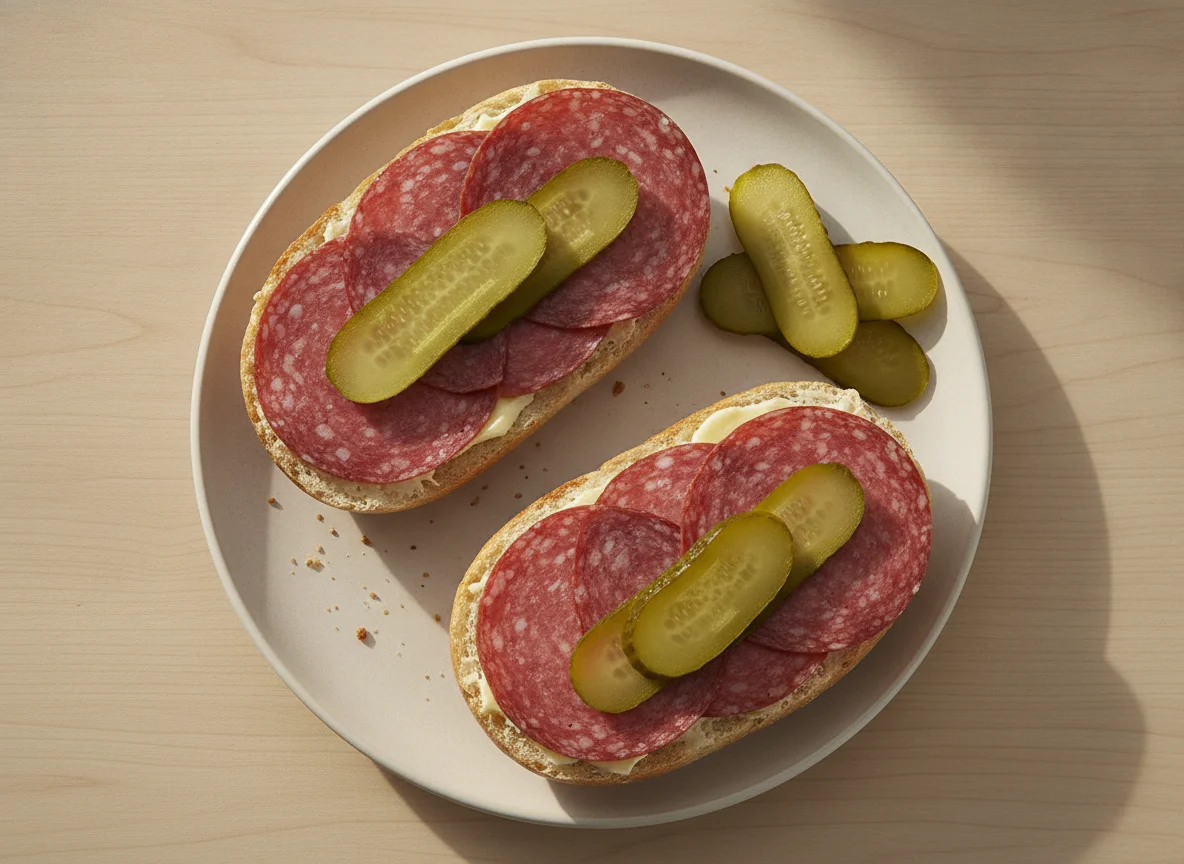 Salami-Brötchen mit Gewürzgurken photo