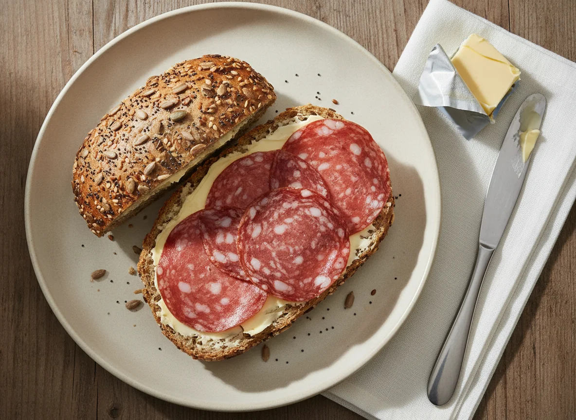 Salami-Brötchen mit Körnern photo