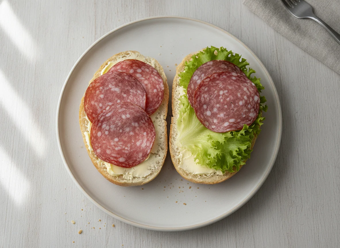 Salami-Brötchen mit Salat photo