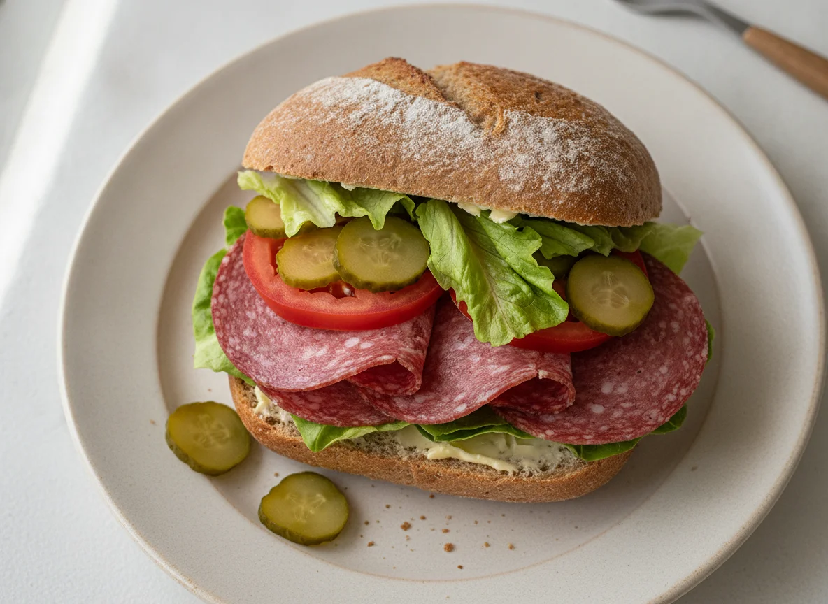 Salami-Sandwich mit Essiggurken photo