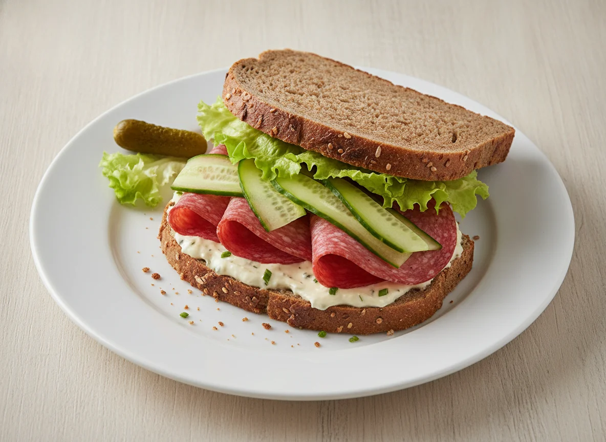 Salami-Sandwich mit Gurke photo