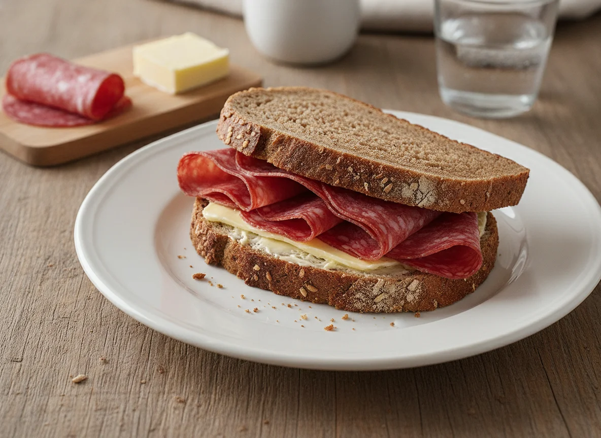 Salami-Sandwich mit Vollkornbrot photo