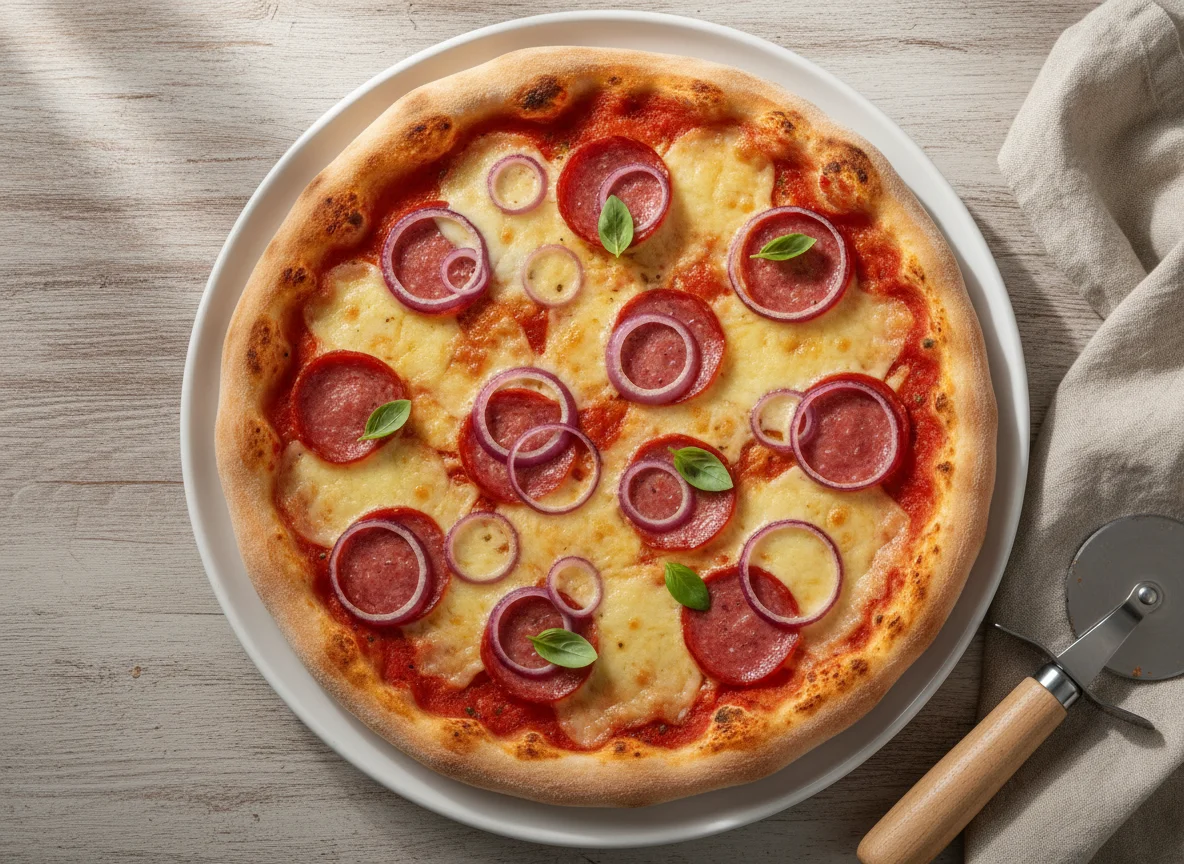 Salami-Zwiebel-Pizza photo