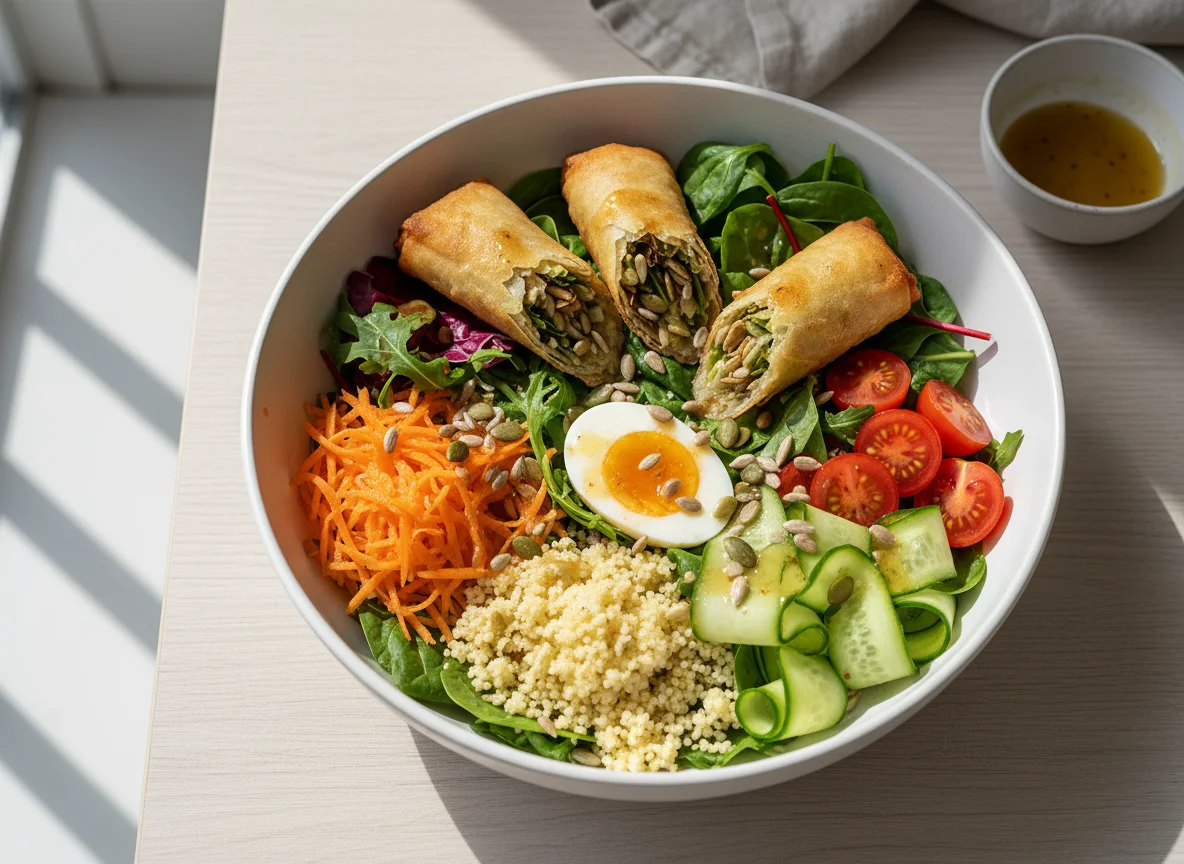 Salat Bowl mit Frühlingsrollen photo
