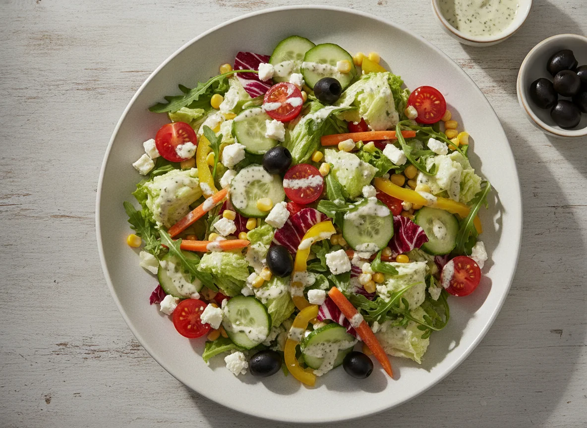 Salat Griechisch mit Dressing photo