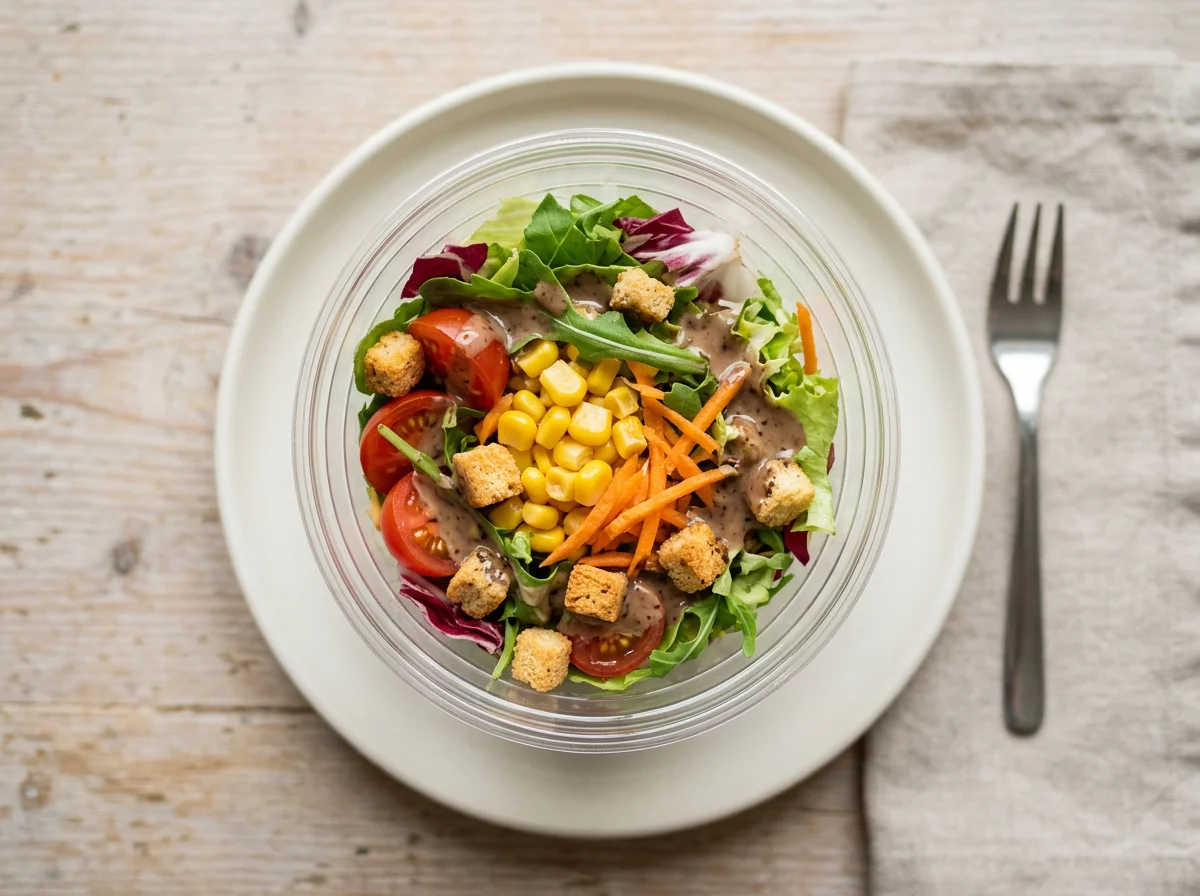 Salat im Becher mit Dressing photo