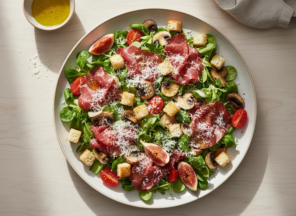 Salat mit Bresaola, Pilzen, Feigen und Parmesan photo
